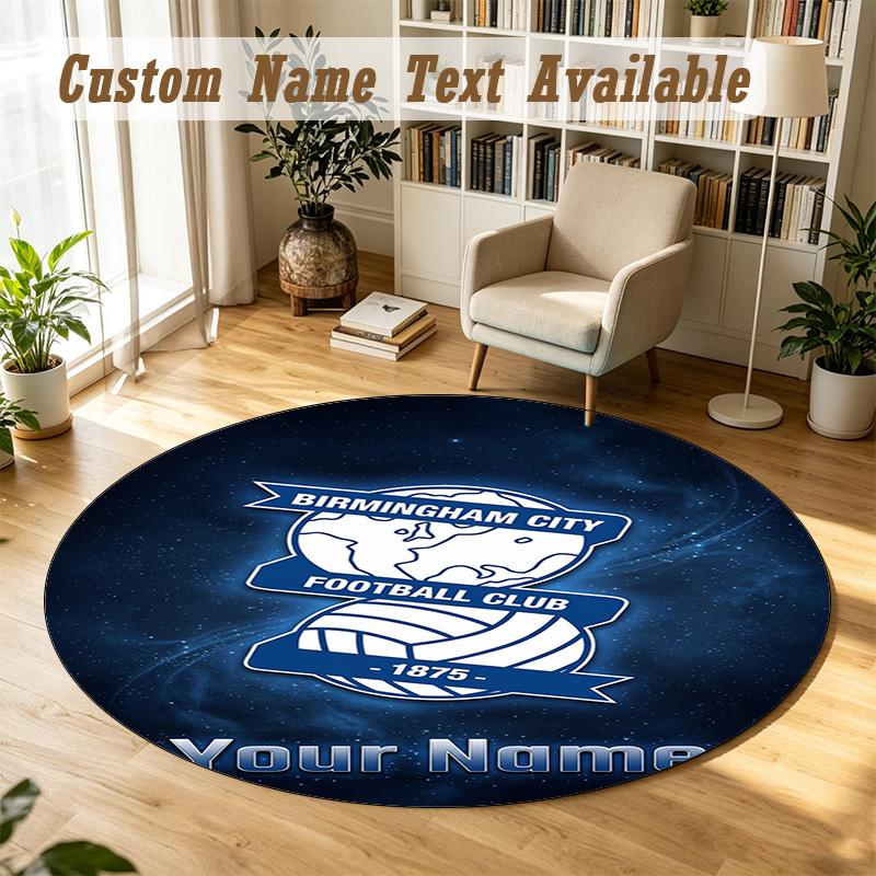 Round Rug Custom NameBIRMINGHAM CITY Football Pattern Non Slip Carpet Home Floor Decor