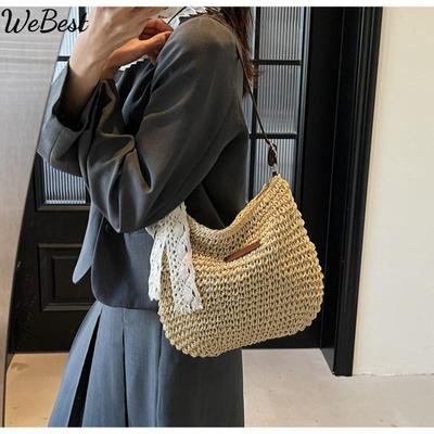 Crossbody Woven Straw Bag Female Large Capacity 2025 New Summer Hundred Bucket Bag Seaside Vacation Beach Bag