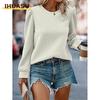 Women's Fashion Casual Solid Color Print Long Sleeve O-Neck Blouses & Shirts