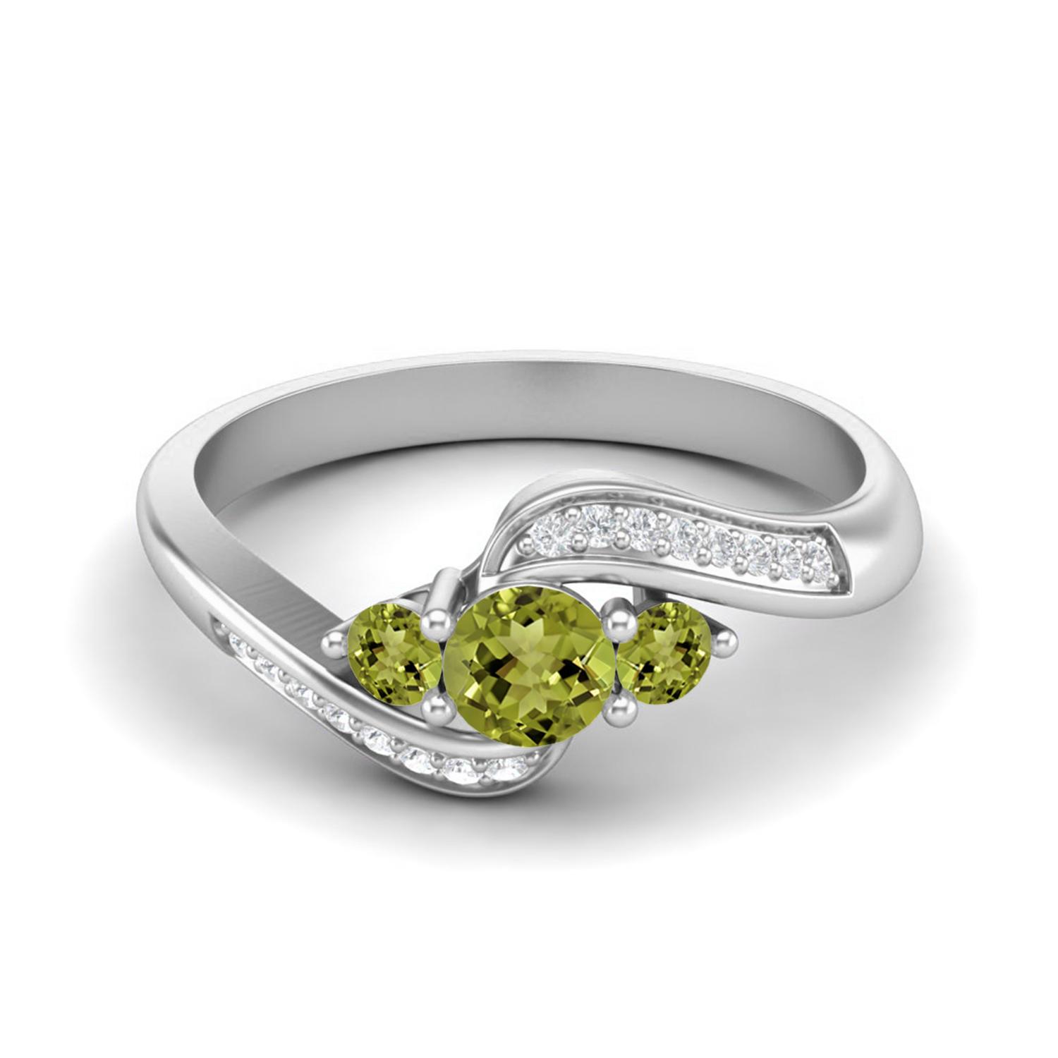 0.40 Ctw Round Peridot 925 Sterling Silver Three Stone Women Wedding Ring 10