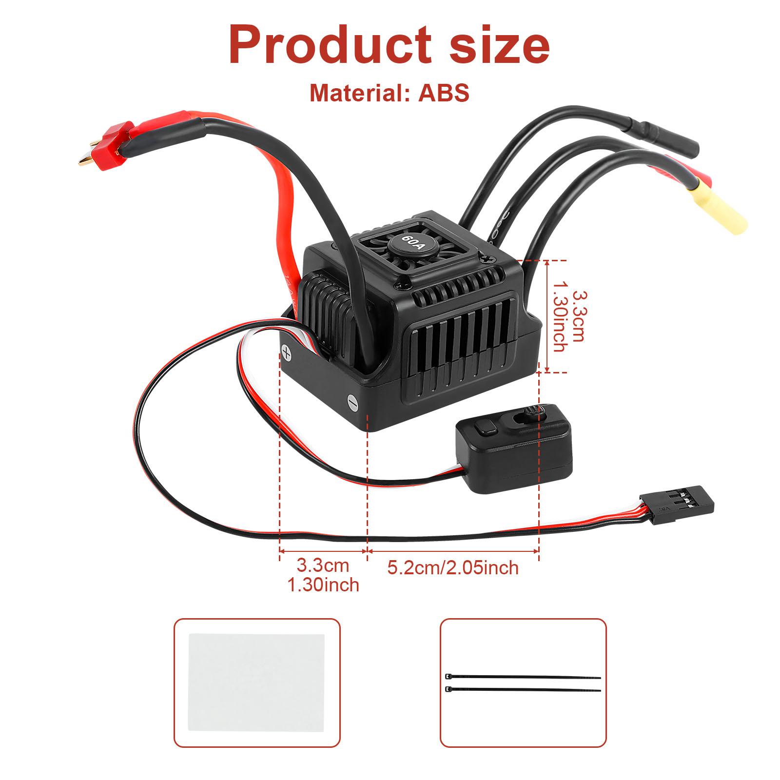 

Безщітковий електричний регулятор швидкості ESC 60A Водонепроникний пилонепроникний безщітковий безсенсорний з розеткою XT60/T для 1/10 RC Car Truck