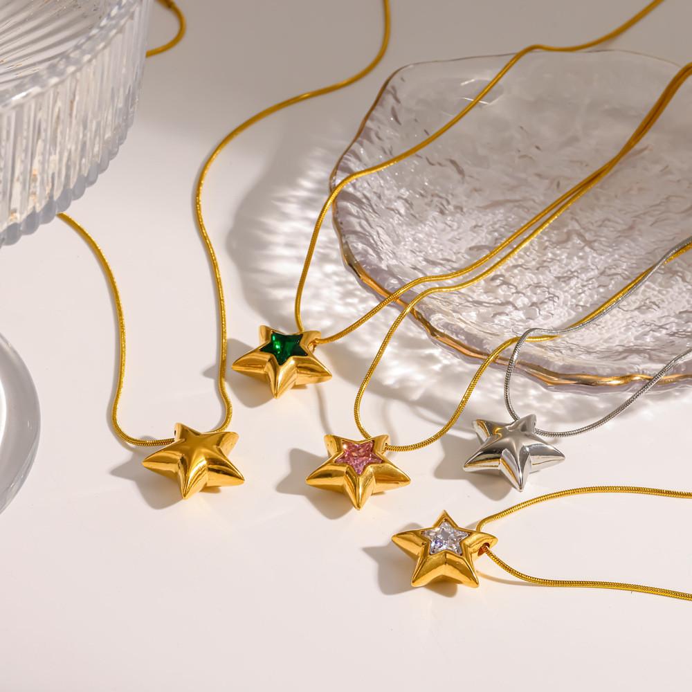 Fivepointed Star Zircon Necklace With Stainless Steel Chain For Daily Wear Women