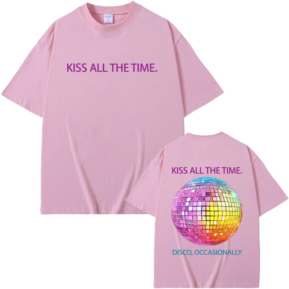 Kiss All The Time Disco Occasionally Graphic Print Tshirt Men Women Fashion casual Short Sleeve T Shirts Unisex Streetwear