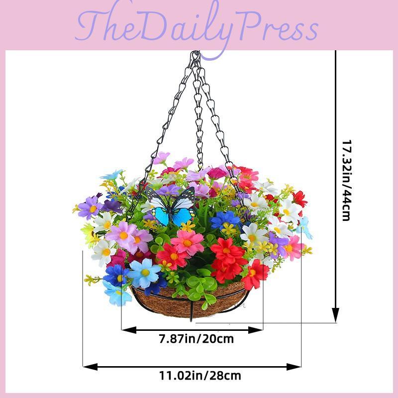 Synthetic Flower Hanging Basket With Silk Flowers For Housewarming Decor And Living Space Styling