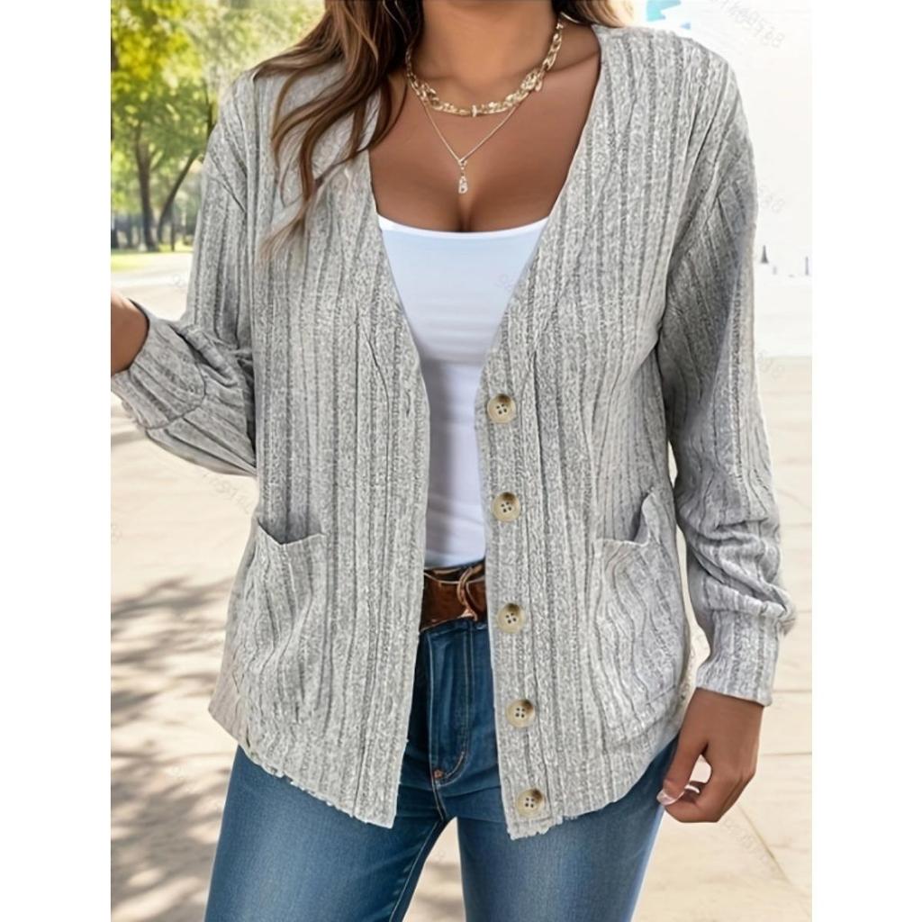 Abbigliamento da donna, Tinta unita, Abbottonato, Scollo a V, Vestibilità ampia, Maniche lunghe, Cardigan, Da donna