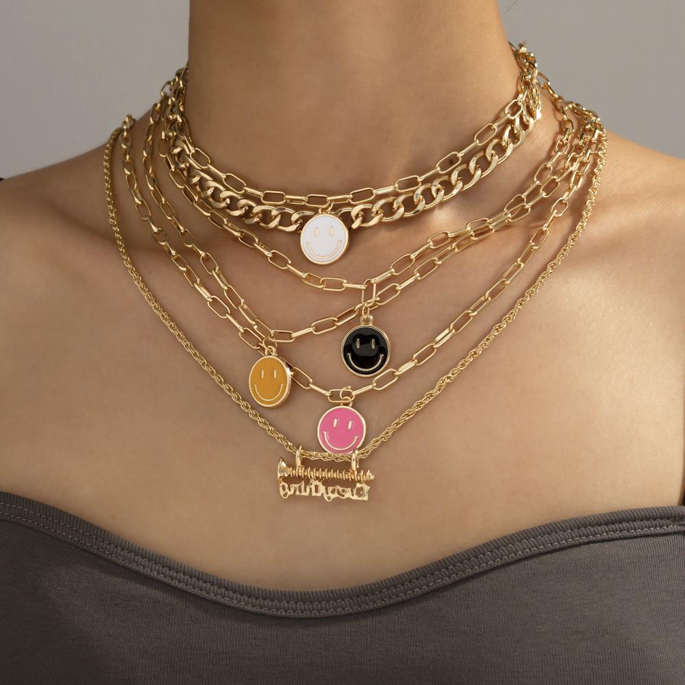 Chic And Unique Smiley Face Necklace For Women With Colorful Alloy Design Elements