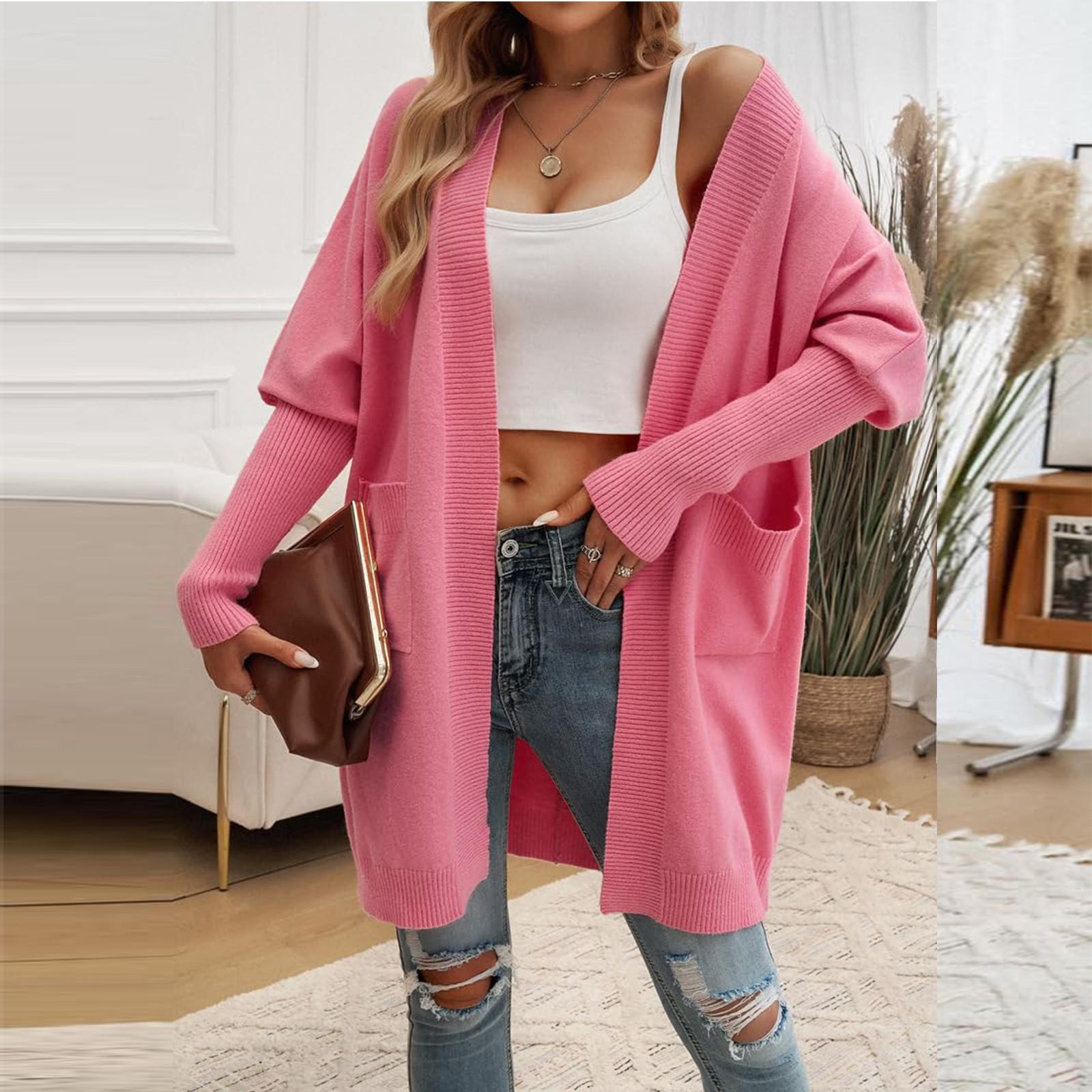 

Женские кардиганы большого размера, однотонный мягкий вязаный кардиган с длинными рукавами и карманами XL