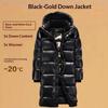 Men's Long Hooded Puffer Jacket Shiny Metallic Gold Inner Lining Thick Winter Coat