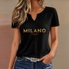 Modna Codzienna Koszulka z Dekoltem V Milano Italia Nadruk z Literami Koszulki Damskie Krótki Rękaw T-shirt z Dekoltem V Letnie Wiosenne Top