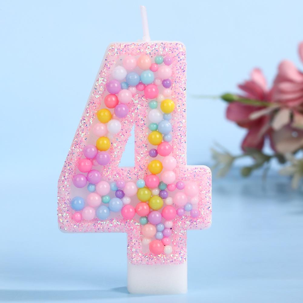 Colorful Ocean Bead Birthday Number Candle - Pink Edge Cake Decoration