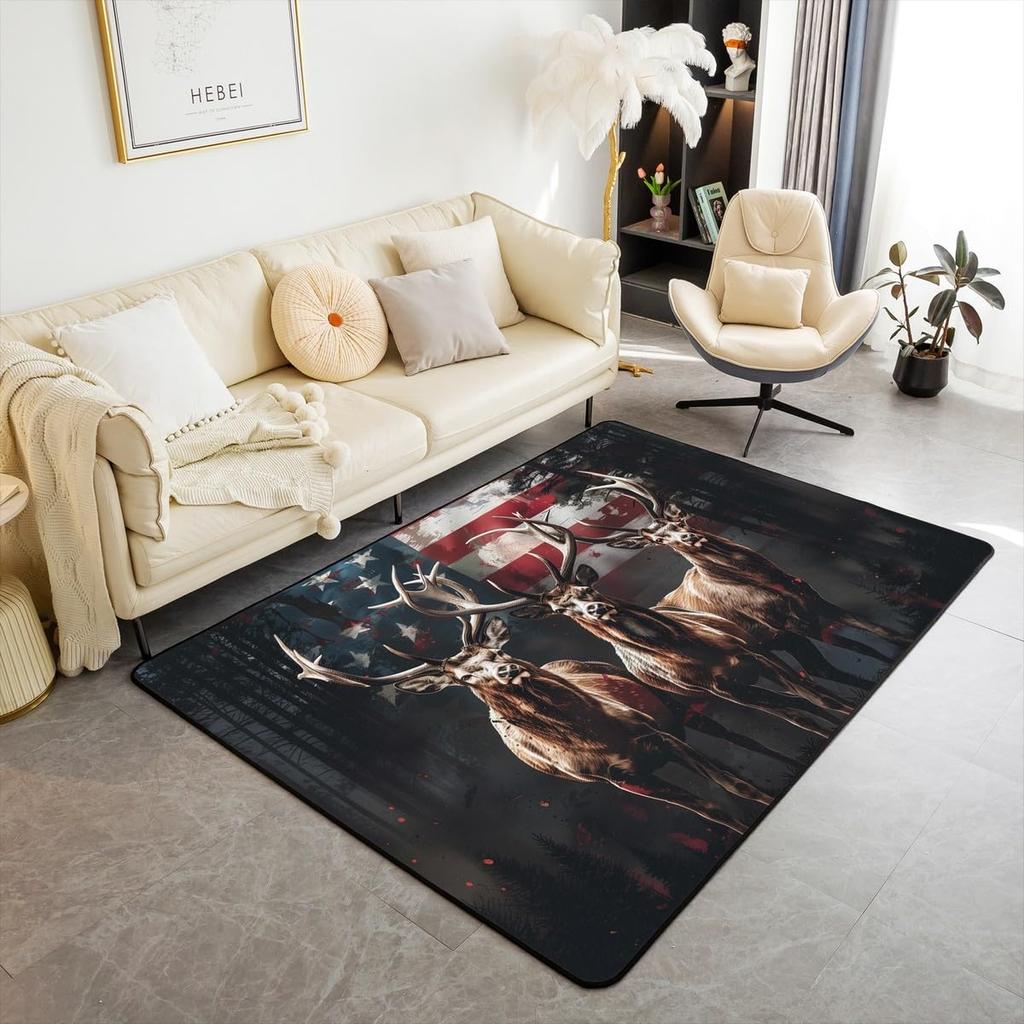 Erosebridal Rustic Cabin Lodge Area Rug 6'6" x 4'11" for Bedroom Living Room Playroom,Hunting Bear Deer Carpet,Southwestern Aztec Decorative