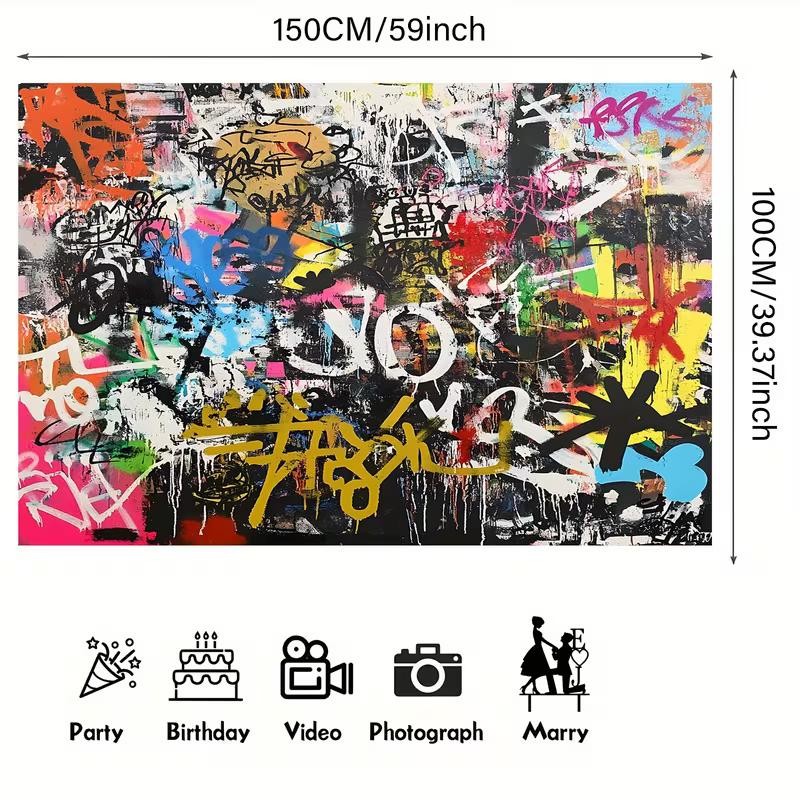 2D Urban Graffiti Art Tapestry, Abstract Colorful Wall Hanging