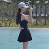 Women's Sexy Sporty Solid Color Strappy One-Piece Swimsuit - Slim-Fit Backless Hot Spring Swimwear