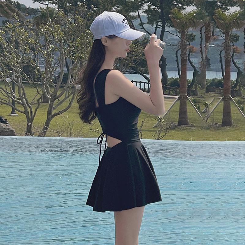 Women's Sexy Sporty Solid Color Strappy One-Piece Swimsuit - Slim-Fit Backless Hot Spring Swimwear