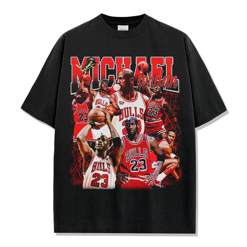 Michael Jordan GOAT Retro Grafisch T-shirt, losse ronde hals, zacht en ademend, Y2K-stijl, casual top voor buiten voor basketbalfans.