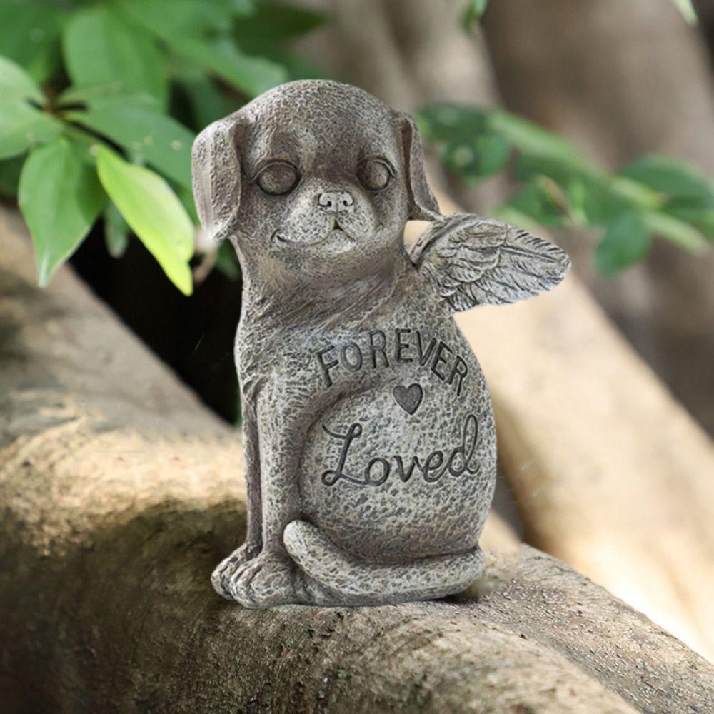 Resin Pet Dog Cats Memorial Sculpture Weatherproof Small Animal Monument  for Home Decorations