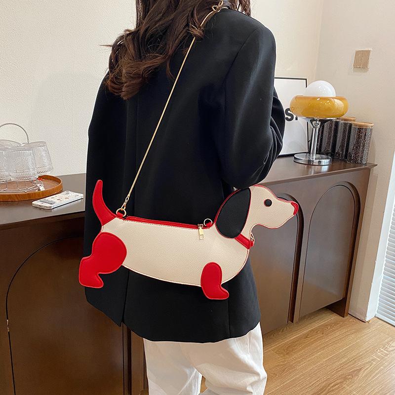 Schoudertas met cartoon hondenontwerp voor dames PU-leer crossbodytassen met ketting gepersonaliseerde rits avondfeest portemonnee satchel CLE