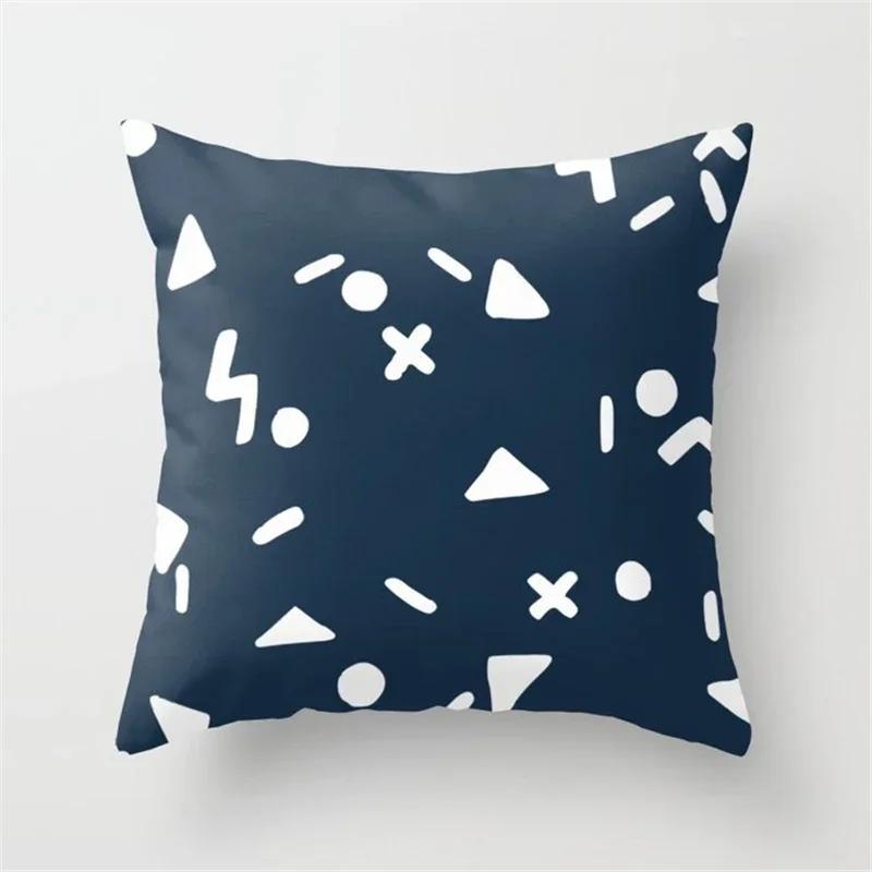 New Deep Blue Nordic Geometry Double-Sided Printed Pillow Cover Short Plush Suitable Living Rooms Bedrooms Throw Cushion Cover