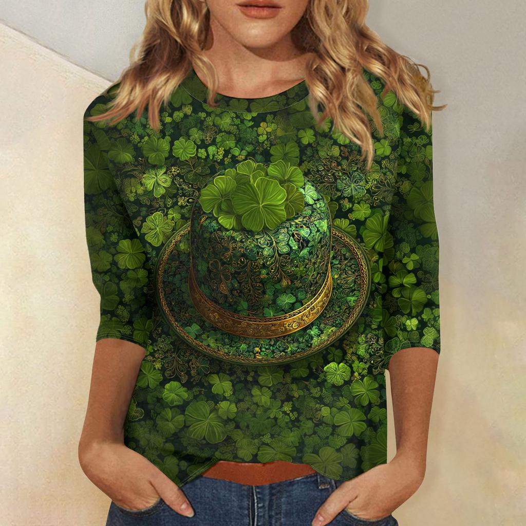 Damenoberteile Dreiviertelarmshirt Rundhalsausschnitt Lockeres Freizeitshirt Druck T-Shirt