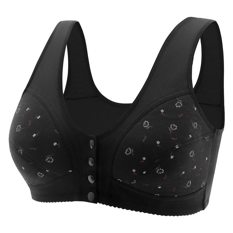 Plus Size Front Closure Vest Style No Wire Printed Bra For Women