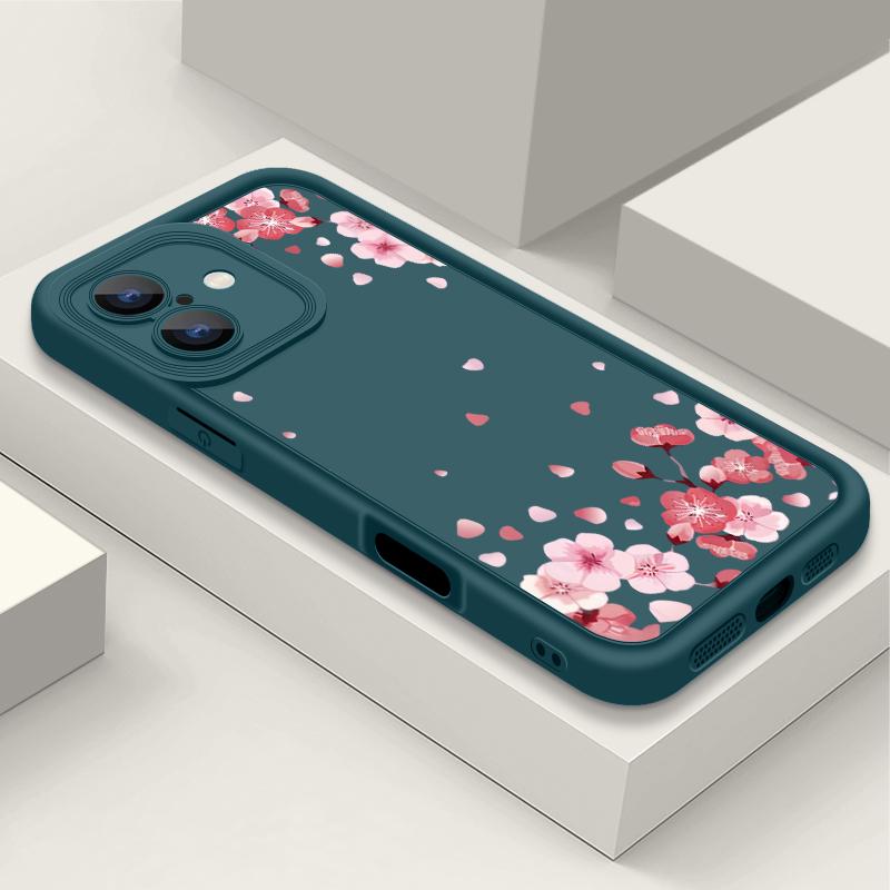 Pink Sakura Pattern Shockproof Case For iPhone 16 Pro Max 15 Plus 14 Pro 13 12 11 XS XR 8 7 TPU Soft Matte Silicone Phone Cover Shell