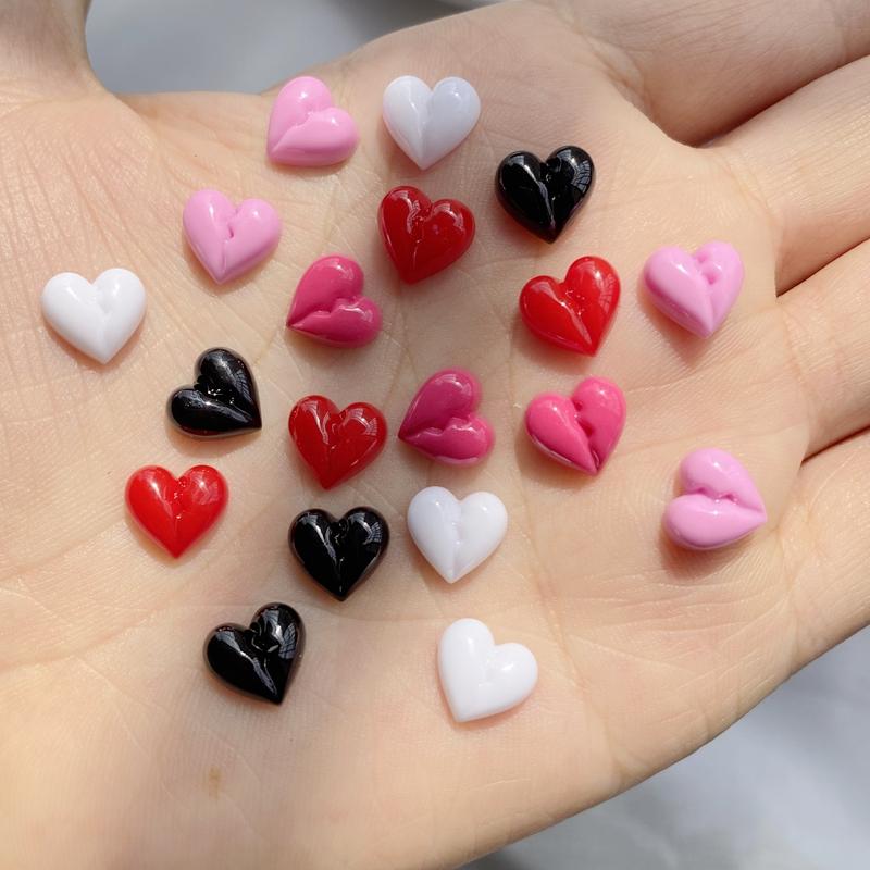 50Pcs New Cute Resin 8mm Mini Heart-shaped Series Flat Back Manicure Parts Embellishments For Hair Bows Accessories