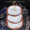 European Style Ceramic Double Layered Tray Fruit And Candy Plate Afternoon Tea Cake Stand Three Tier Dessert Holder Serving Tray