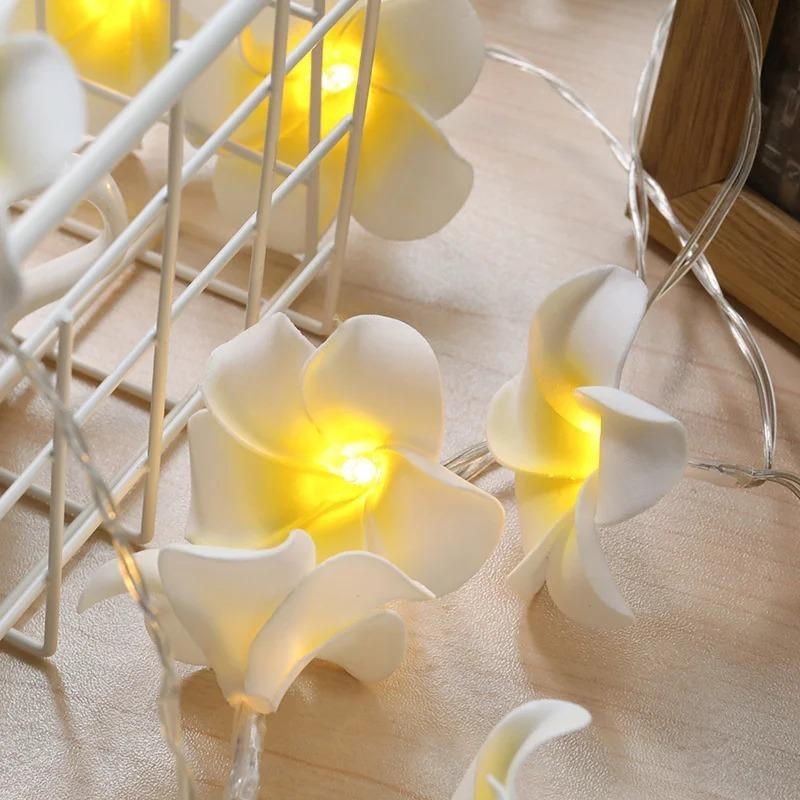 Foam Plumeria Flower String Lights Battery Powered Christmas Garland Fairy Lights for Christmas Home Wedding Party Decor