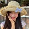 French Style Bow Ribbon Straw Hat Sweet Women's Sun Hat Sunscreen Lace Bucket Hat  Outdoor