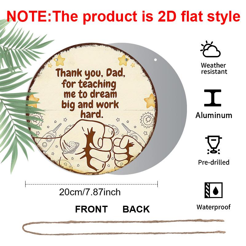 2D Flat, 1pc 7.87Inch Round Aluminum Sign, "Thank You, Dad" Vintage Aluminum Plaque, a Gratitude Decorative Sign for Father, Suitable for Decorating