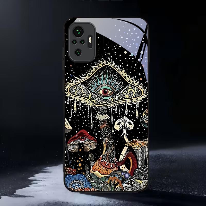 Mystic Evil Eye Mushroom Black Glass Phone Case For Redmi Note 13 Pro+ 14 Pro 8 9 9S 12S 10 Pro 11 12 A3 12 13 K60Ultra 14 Cover