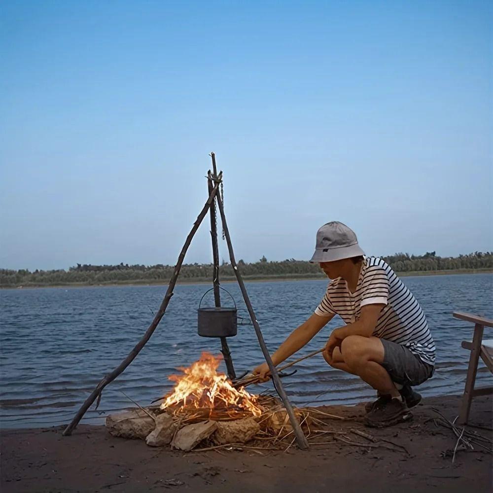 Portable Hanging Rack Adjustable Camping Tripod Cooking Accessories Pot Tripod Set  Camping