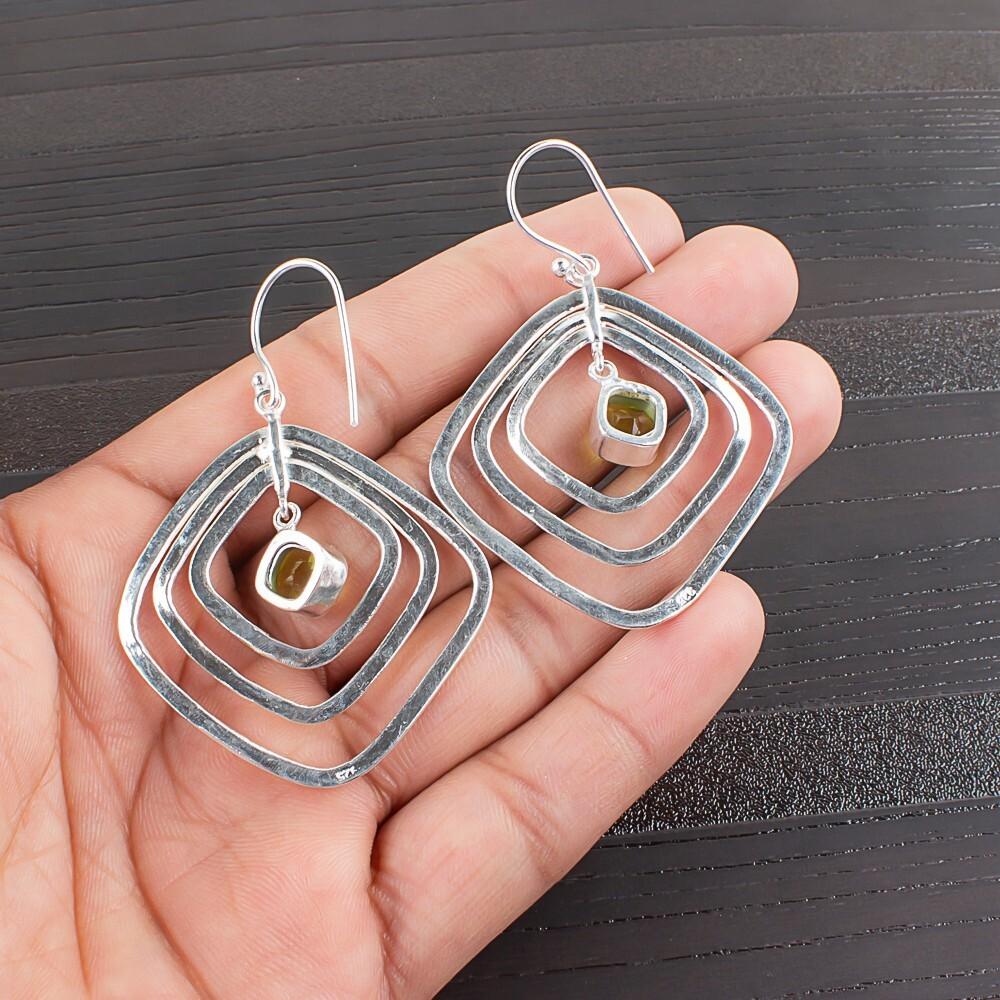 Peridot Gemstone 925 Sterling Silver Handmade Jewelry Drop/Dangle Earrings 2.44" EE-70-9