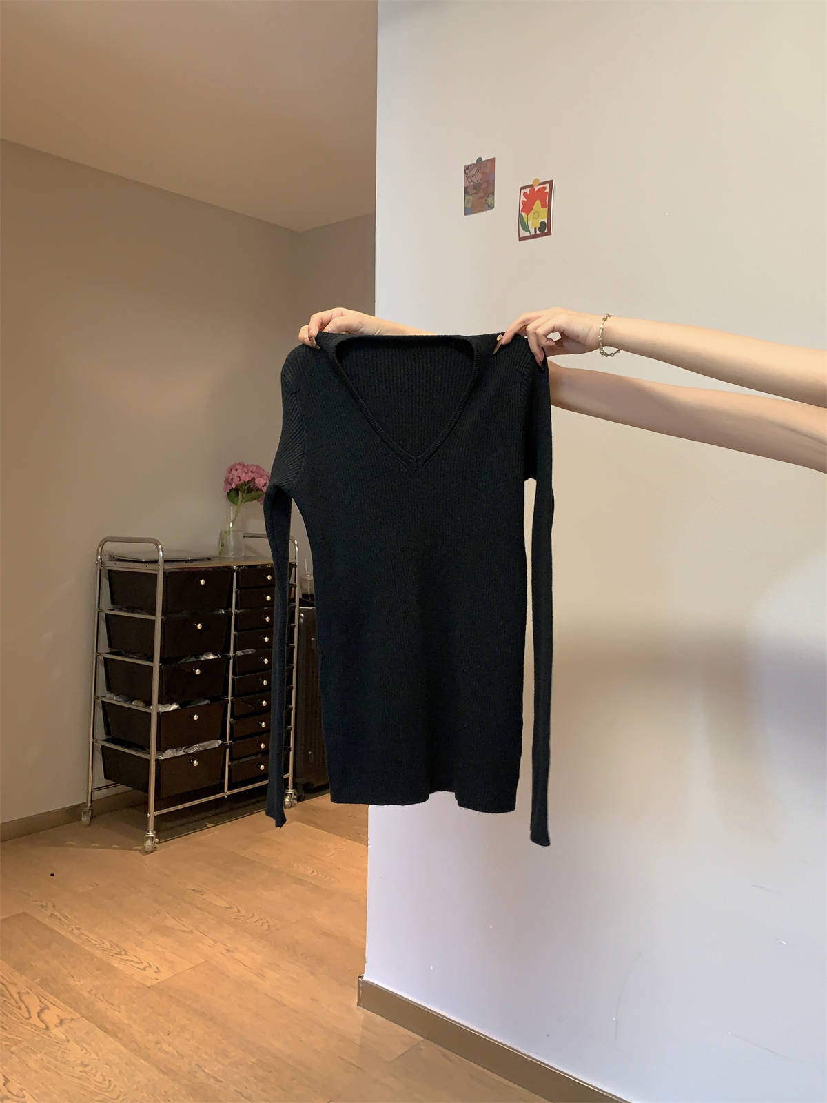 

Женский вязаный свитер с текстурированным воротником, весенний, осенний и зимний, облегающий и тонкий, для ношения под низ, топ-свитер однотонный L чёрный