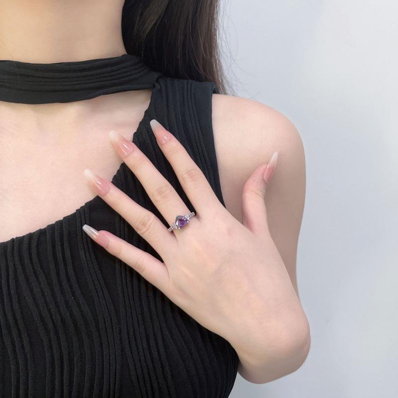 

Натуральный Аметист Циркон Серебряное Кольцо Свадебное Кольцо Любви Ювелирные Изделия Женщины No. 8