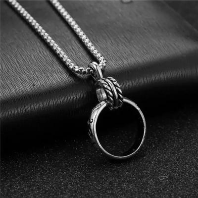 New Carved Double-ring Pendant Stainless Steel Necklace Ring Street Retro Personality Party Necklace Unisex