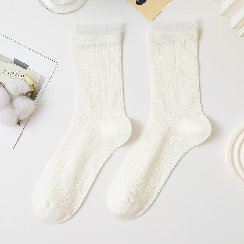 

Женские летние тонкие кружевные носки в балетном стиле, бесшовные, дышащие, хлопковые 1 pair молочный белый