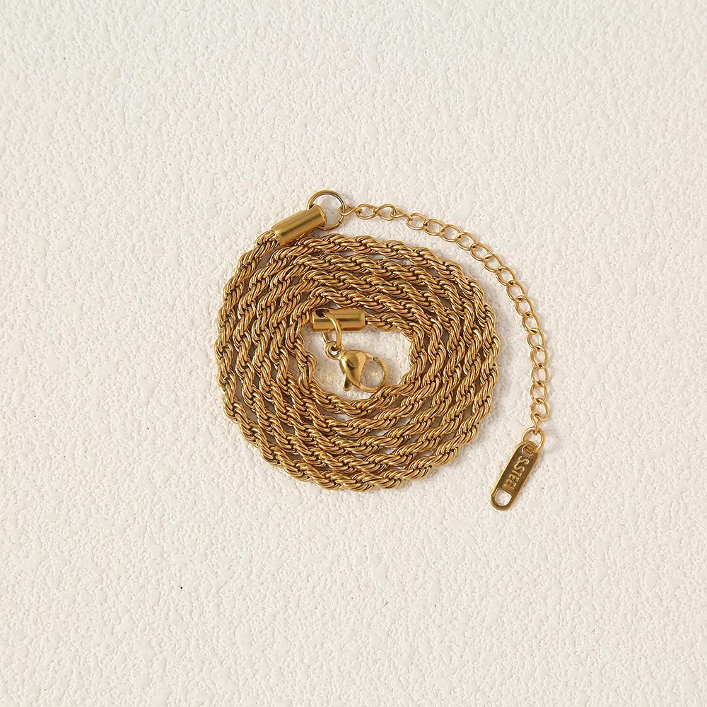 Gold-Plated Stainless Steel Twist Rope Chain Pendant - Multiple Specifications, Colorfast Jewelry Accessory