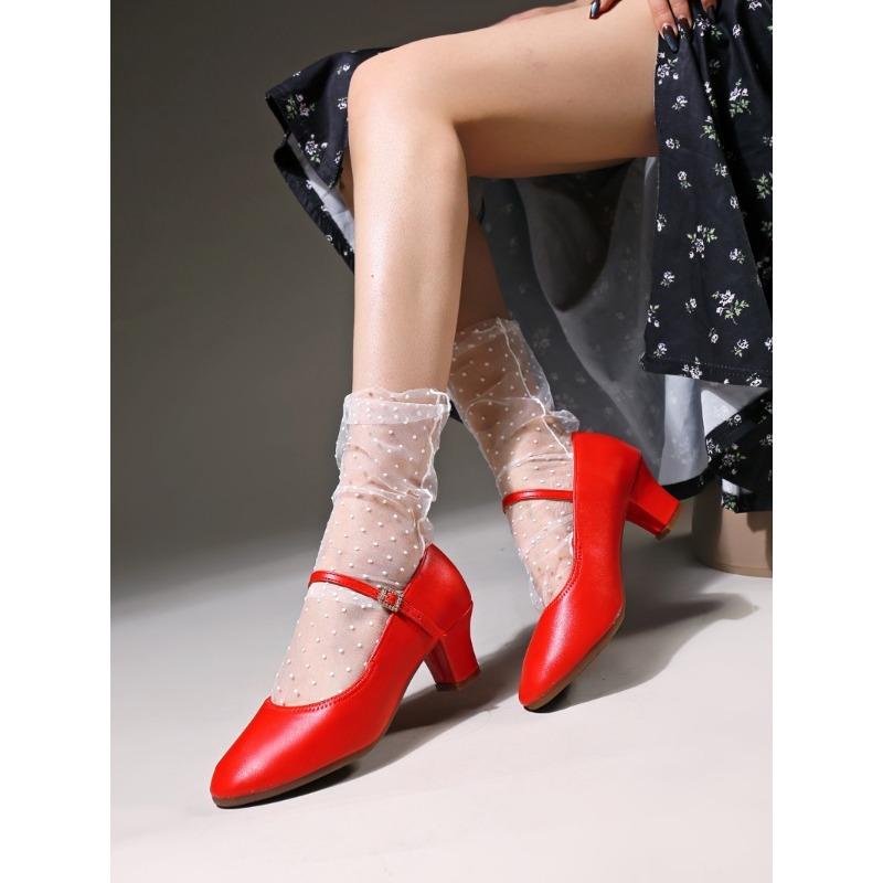 Faux Leather Dancing Shoes for Women Soft Soled Modern Dance Shoes 5cm Mid Heel Latin Dance Shoes