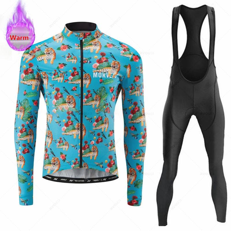 Morvelo-Thermal Fleece Cycling Jerseys Set for Men, MTB Bike Clothes, Warm Bicycle Clothing,2026 Velvet Warm Cycling Suit Set
