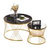 Couchtisch 2er Set, Hochglanz Wohnzimmertisch, Coffee Table mit Stauraum, für Wohnzimmer, Balkon, Metallgestell, Gold und Schwarz