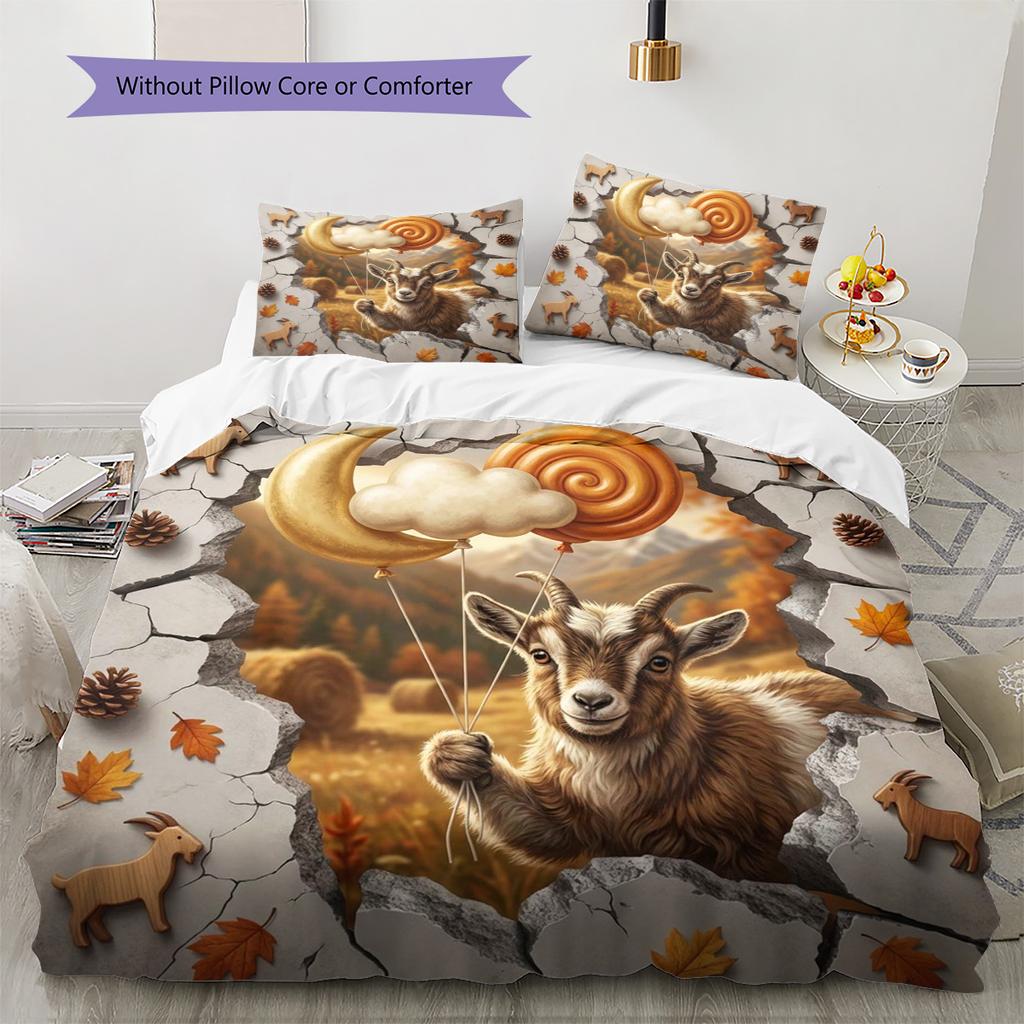 goat Pattern Bedding Quilt Set Quilt Cover Pillowcase Home Decoration Birthday Gift (1 * duvet cover + 2 * pillowcase, without core)
