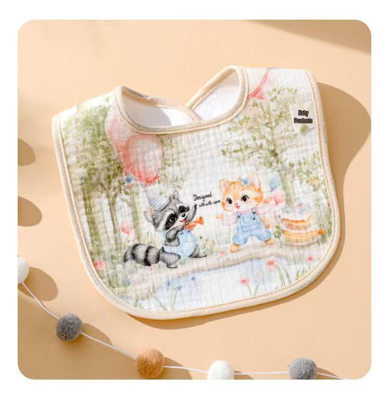Waterproof U-Shaped Cartoon Baby Drool Bib - Pure Cotton Feeding Bib for Newborns