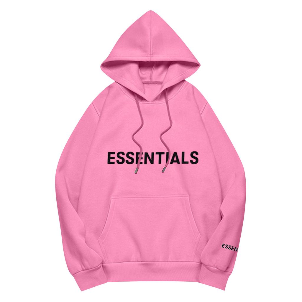 Unisex Loose Casual Letter Print Solid Round Neck Long Sleeve Hooded Sweatshirt
