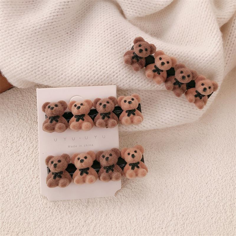 Velvet Bow Bear Hair Clip - Autumn & Winter Girls' Versatile Duckbill Accessory