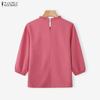 ZANZEA Women Casual Round Neck 3/4 Sleeve Loose Splice Lace Blouse