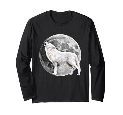 Wolf Motif Predator Wolf Pack Full Moon Design Long Sleeve T-shirt