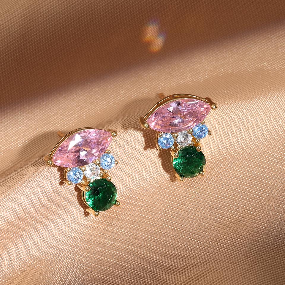 ZAKOL Cute Pink Square Zircon Stud Earrings for Elegant Women Cubic Zirconia Wedding Party Birthday Zircon