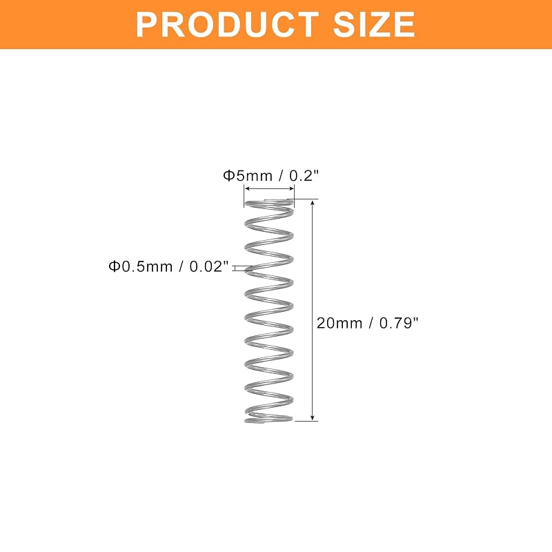 Uxcell Compression Springs, Coil Springs, 0.5mm Wire Diameter, 5mm Outer Diameter, 20mm Free Length, Made of 304 Stainless Steel, for Repair,