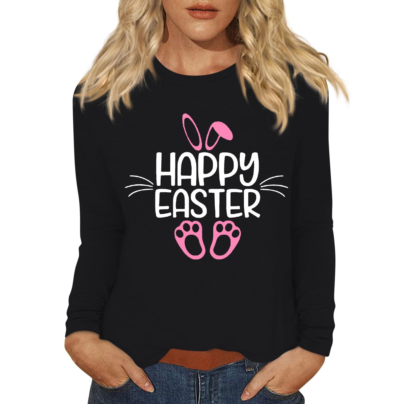 

Рубашки с длинным рукавом для женщин Пасхальный карнавал Графический принт Футболки Блузки Повседневные базовые топы Пуловеры L чёрный